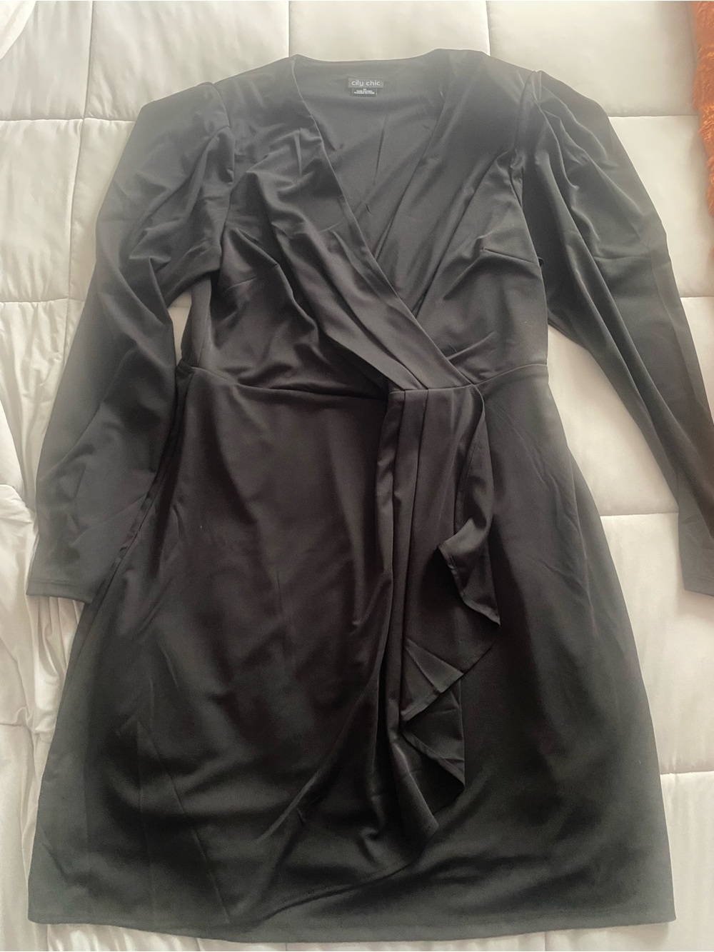 City Chic Black Wrap-Detail Long Sleeve Dress